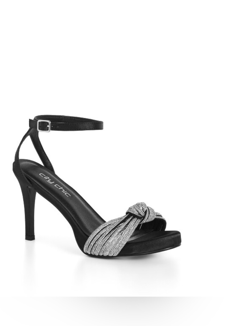 City Chic Black Ankle-Strap Heels with Silver Knotted Accent 9w